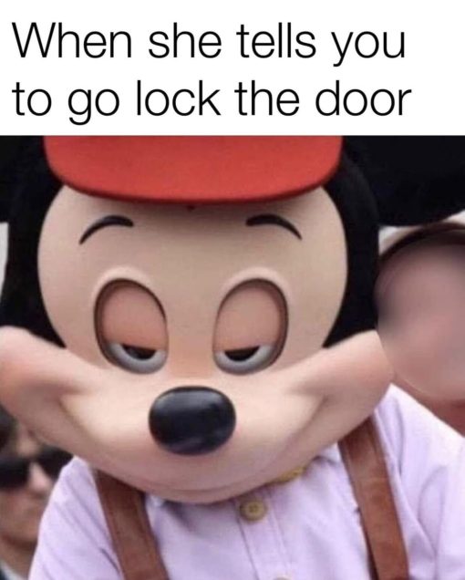 Funny, Mickey Mouse Meme, When she tells you to go lock the door