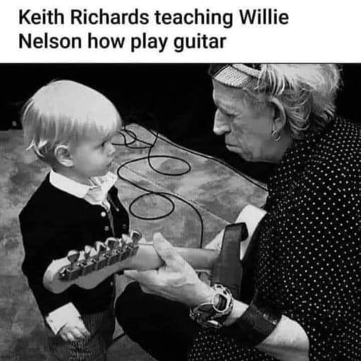 Celebrity Memes, Funny Memes, Keith Richards,Willie Nelson, Keith Richards teaching Willie Nelson how to play the guitar