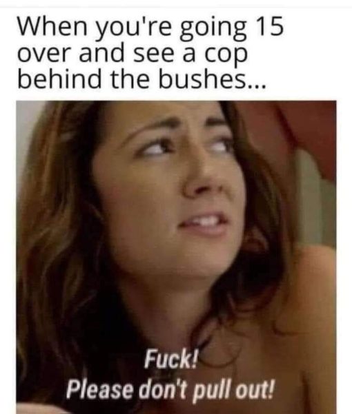 Funny, Sex Memes, When you are going 15 over the speed limit and see a cop behind the bushes