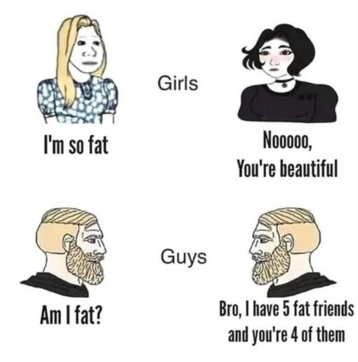 Funny, Guys vs girls asking if they are fat