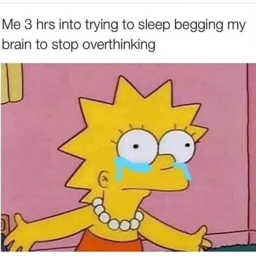 Funniest Memes, Simpsons Memes, Me 3 hours into trying to sleep begging my grain to stop overthinking