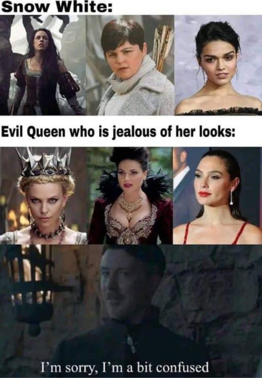 Funniest Memes, Game of Thrones, Snow White - Evil Quees who is jealous of her looks - sorry I'm a bity confused