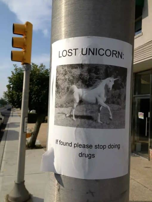 Drugs Memes, Funniest Memes, Lost unicorn - if found please stop doing drugs
