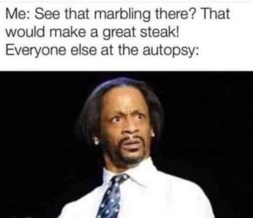 Funniest Memes, Gross Memes, Katt Williams, What Did He Say Memes, See that marbling there? That would make a great steak. Everyone at the autopsy