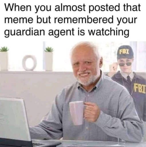FBI Memes, Forced Smile Guy Meme, Funniest Memes, Meme Lord Memes, When you almost posted that meme but remembered your guardian agent is watching