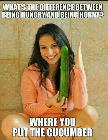 Funniest Memes, Masterbation Memes, Sex Memes, What Sithe Difference Between Being Hungry and Being Horny - Where You Put the Cucumber