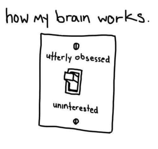 Funniest Memes, Personality Memes, How my brain works - utterly obsessed - uninterested