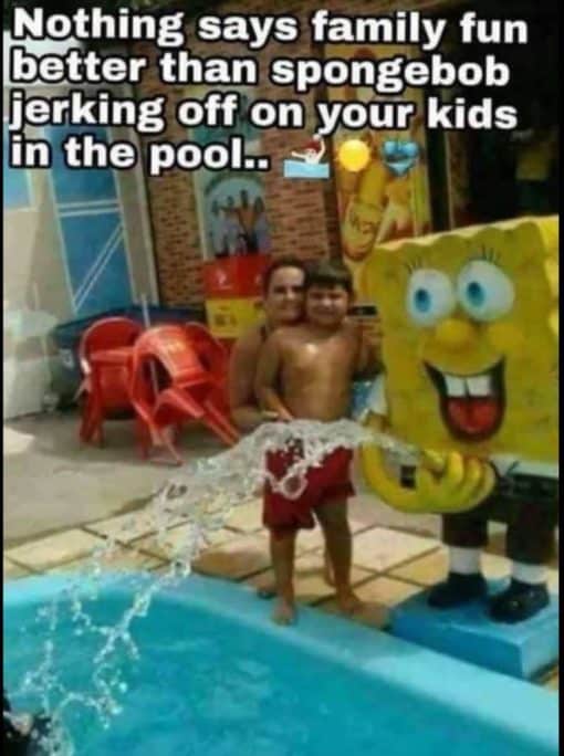 Funniest Memes, Masterbation Memes, SpongeBob jerking off in the kids pool - bad hose placement