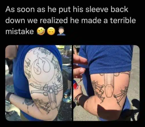 Bad Tattoo Memes, Funniest Memes, Star Wars Memes, X wing Penis Tattoo - terrible mistake