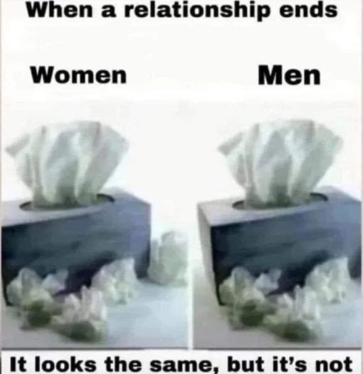 Funniest Memes, Sex Memes, When a relationship ends - Women vs Men - It looks the same but isn't