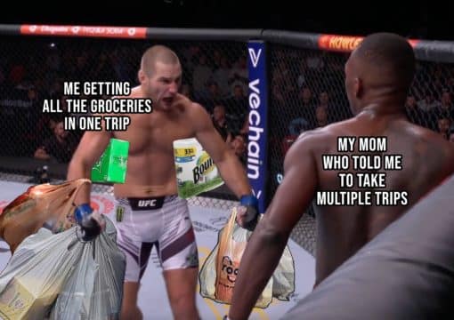 Family Memes, Funniest Memes, MMA Memes, Me getting all the groceries in one trip