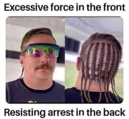 Funniest Memes, Hair Memes, Hoosier Memes Excessive force in the front Resisting arrest in the back