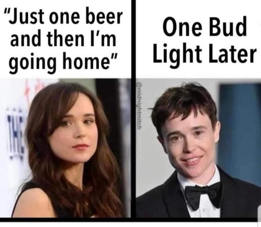 Bud Light, Funniest Memes, Trans Memes, Woke Idiot Memes Just one beer and then I m going home One Bud Light