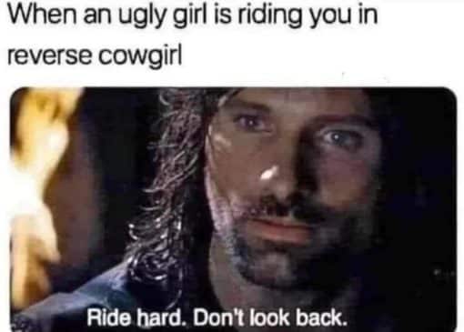 Funniest Memes, Lord of the Rings Memes, Sex Memes  When an ugly girl is riding you in reverse cowgirl Ride