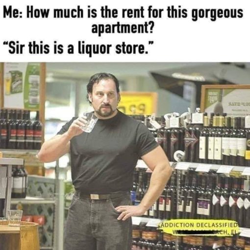 Alcohol Memes, Drinking Memes, Funniest Memes  Me How much is the rent for this gorgeous apartment Sir this is a liquor store