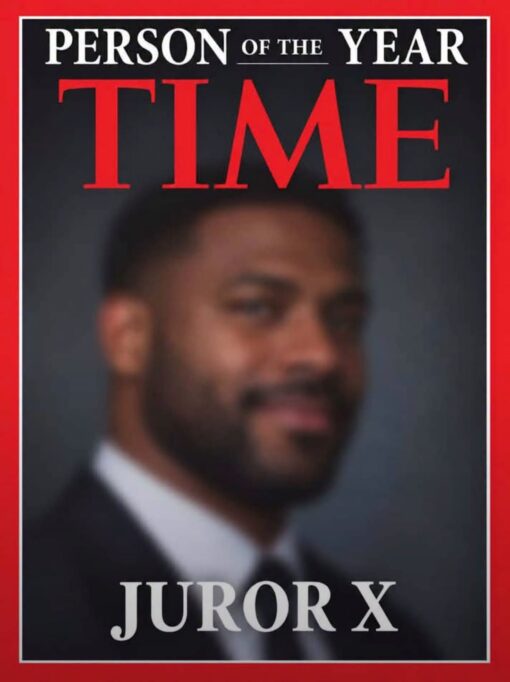 Black Holdout Juror, Current Event Memes, Funniest Memes, Hold Out Juror, Law Memes, Lindsay Clancy, Media Memes, News Memes, Time Memes, The meme is styled like a dramatic TIME magazine “Person of the Year” cover, with a bright red border, stark black background, and huge red TIME logo across the top. In the center is a deliberately blurry portrait of a Black man in a suit, making him look anonymous, mythic, and newsworthy all at once.