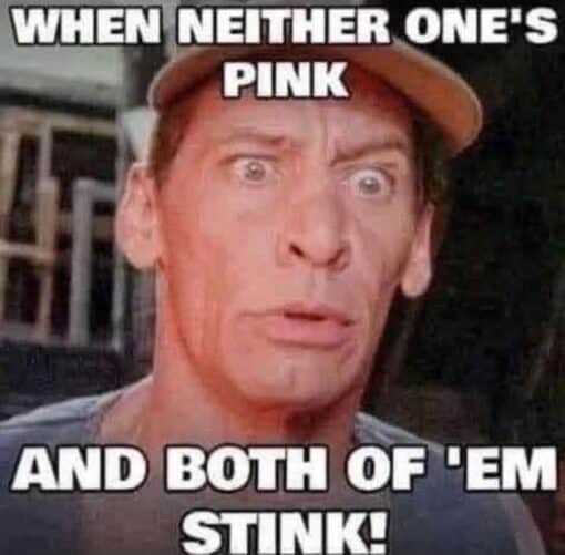 Dirty Mind Memes, Double Meaning Memes, Funniest Memes, Gross Memes, Innuendo Memes, NSFW, Offensive Memes, Sex Memes, Smelly Memes, Stink Memes, A grainy reaction-image meme shows a close-up of Ernest P. Worrell, the rubber-faced character played by Jim Varney, wearing a cap and staring wide-eyed with a baffled, alarmed expression. The oversized white Impact-style text is split across the top and bottom, turning his shocked face into the punchline’s emotional reaction.