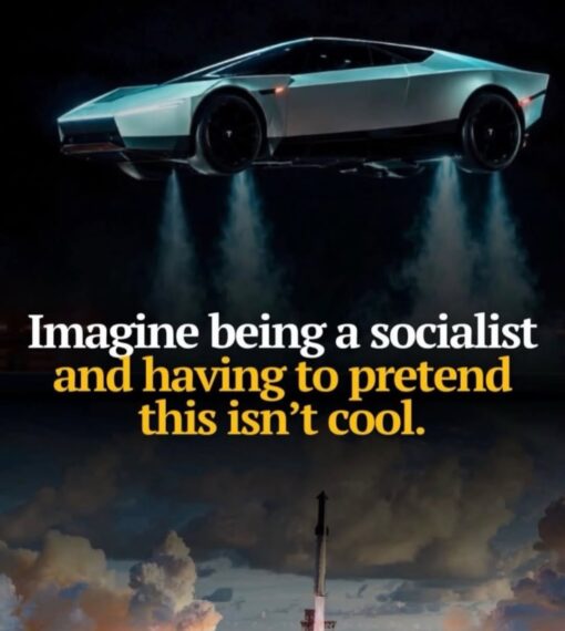 Car Memes, Conservative Memes, Current Event Memes, Elon Musk Memes, Funniest Memes, Futuristic Memes, Leftist Memes, Liberal vs Conservative Memes, Political Memes, Right Wing Memes, Socialism Memes, Tech Memes, Tesla Roadster, A sleek, angular silver sports car resembling a futuristic Tesla Roadster hovers in a dark, cinematic sky, with blue-white vapor or thruster plumes pouring downward from beneath it. Below, a rocket or launch tower rises from a clouded horizon, giving the scene a SpaceX-style, sci-fi spectacle feel.