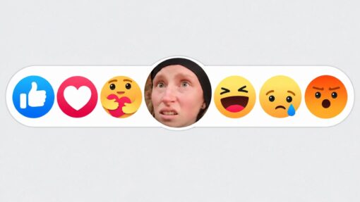 Angry Memes, Awkward Memes, Confused Memes, Facebook Memes, Funniest Memes, Internet Memes, Love Memes, Sad, Social Media Memes, Useful Idiot, Voting consequences girl, A clean, oversized social-media reaction bar stretches across a pale gray background. It shows familiar reaction-style icons in a row: a blue thumbs-up, a heart, a hugging face, a laughing face, a crying face, and an angry face.